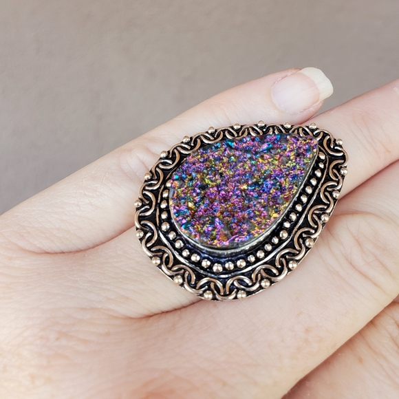 New Titanium Druzy 925 Silver Ring. - Picture 8 of 12